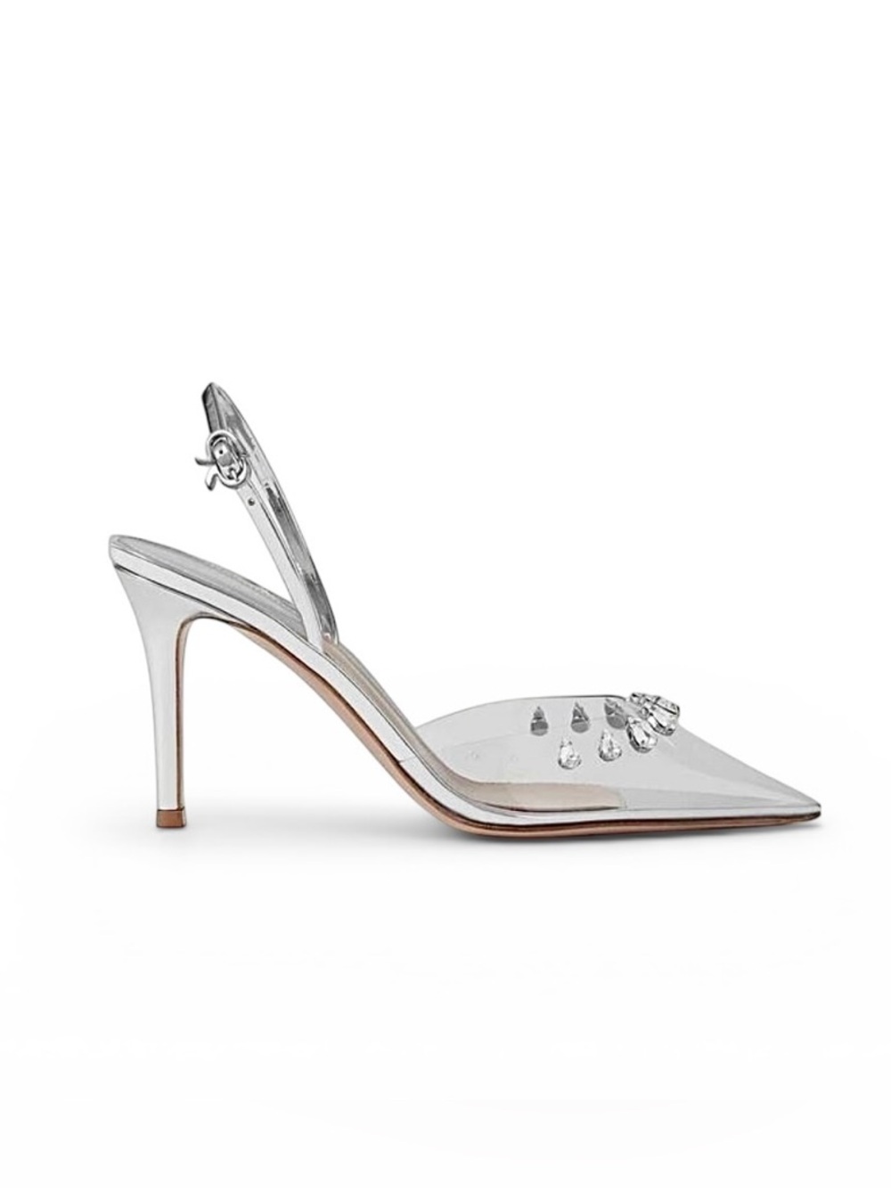 Gianvito Rossi Plexi 85 Silver Crystal Embellished Pointed Slingback Heels